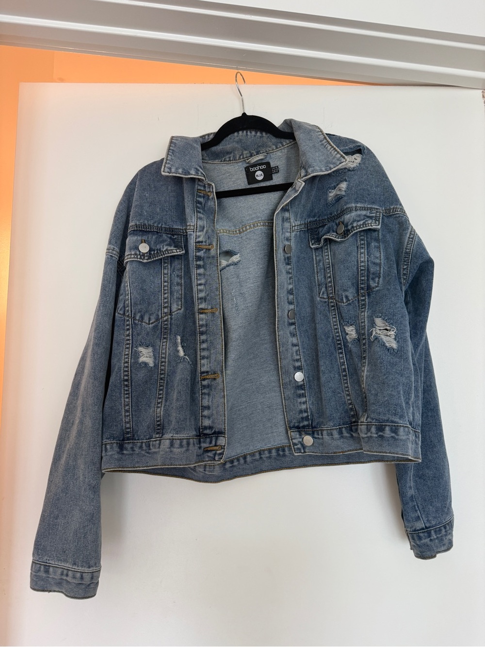 Boohoo Blue Distressed Denim Jacket